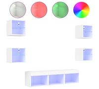 Eleganz 7-TLG. Parete con illuminazione bianca in legno e vetro - Design moderno per soggiorno, uso ottimale dello spazio, illuminazione elegante
