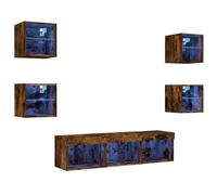 Eleganz 7-TLG. Parete con illuminazione in legno e vetro, design moderno per soggiorno, acustica ottimale per altoparlanti