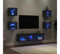 Eleganz 7-TLG. Parete con illuminazione Nero Materiale in legno e vetro - Moderno Mobile TV per soggiorno, camera da letto - Salvaspazio ed elegante