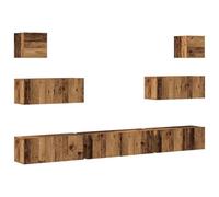 Eleganz 7-TLG. Set di mobili per TV, montaggio a parete, effetto legno antico, in legno, moderno, per soggiorno, salvaspazio e durevole