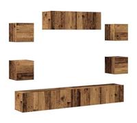 Eleganz 7-TLG. Set di mobili per TV, montaggio a parete, effetto legno antico, in legno, moderno, per soggiorno, salvaspazio e durevole