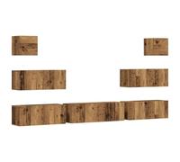 Eleganz 7-TLG. Set di mobili per TV, montaggio a parete, effetto legno antico, in legno, moderno, per soggiorno, salvaspazio ed elegante