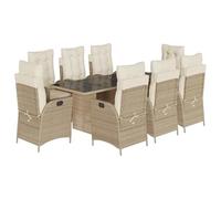 Eleganz 9 pezzi da giardino con cuscino beige, rattan sintetico, acciaio verniciato a polvere, vetro temperato, durevole e resistente alle intemperie, perfetto per terrazza e giardino