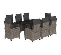 Eleganz 9 pezzi da giardino con cuscino grigio polyrattan - acciaio verniciato a polvere e vetro temperato - durevole e resistente alle intemperie - perfetto per terrazza e giardino