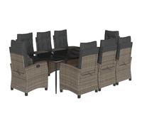 Eleganz 9 pezzi da giardino con cuscino grigio polyrattan - acciaio verniciato a polvere e vetro temperato - durevole e resistente alle intemperie - perfetto per terrazza e giardino
