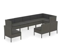 Eleganz 9 pezzi LG. Set salotto da giardino con cuscini in rattan PE e acciaio, grigio - Mobili moderni per esterni per terrazza e giardino, durevole e facile da pulire