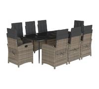 Eleganz 9 pezzi Set da pranzo da giardino con cuscino grigio in rattan PE e acciaio verniciato a polvere, durevole e resistente alle intemperie, perfetto per terrazza o giardino