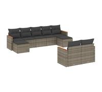 Eleganz 9 pezzi Set divano da giardino in rattan PE grigio con cuscino, acciaio verniciato a polvere, durevole e resistente alle intemperie, perfetto per terrazza e giardino