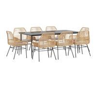 Eleganz 9-TLG. Gruppo da giardino con cuscino in polyrattan marrone e vetro temperato - Durevole acciaio verniciato a polvere per terrazza e giardino