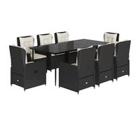 Eleganz 9-TLG. Gruppo da giardino con cuscino in polyrattan nero - Acciaio verniciato a polvere e vetro temperato - Durevole ed elegante per terrazza e giardino