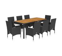 Eleganz 9-TLG. Gruppo da giardino in rattan PE nero con cuscino, acciaio verniciato a polvere e legno di acacia massiccio, durevole ed elegante per terrazze