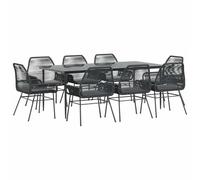 Eleganz 9-TLG. Tavolo da giardino con cuscino nero polyrattan e vetro temperato, acciaio verniciato a polvere, durevole ed elegante per terrazza e giardino