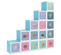 Eleganz Armadietto modulare per bambini con 15 cubi, blu, PP e acciaio, scarpiera per cameretta dei bambini, robusto e salvaspazio