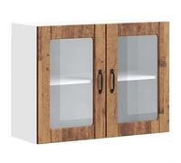 Eleganz Armadio da cucina con anta in vetro effetto legno anticato, pensile per cucina in materiale di legno, durevole ed elegante, ideale per cucine moderne