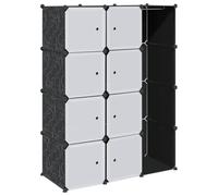Eleganz Armadio modulare con 9 scomparti 109 x 36,5 x 143 cm, in plastica bianca e nero, salvaspazio, per piccoli appartamenti, durevole e facile da pulire