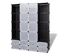 Eleganz Armadio modulare in plastica con 18 scomparti, bianco e nero, 37 x 146 x 180,5 cm, ideale per piccoli appartamenti, durevole e salvaspazio