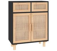 Eleganz Credenza nera, 60 x 30 x 75 cm, in legno massello di pino e rattan naturale, set di mobili da soggiorno per una conservazione elegante, durevole e naturale, perfetta per appartamenti moderni