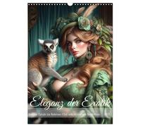 Eleganz der Exotik - Femme Fatale im Bohème-Chic mit tierischen Begleitern (Wand