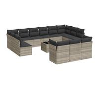 Eleganz Divano da giardino 14 pezzi grigio chiaro polyrattan con cuscino, resistente alle intemperie e comodo per giardino, terrazza o balcone, set moderno per esterni