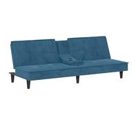 Eleganz Divano letto con portabevande - Futon in velluto blu per soggiorno o zona ospite, salvaspazio e confortevole con supporti integrati per rinfrescarsi