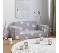 Eleganz Divano per bambini a 2 posti, grigio chiaro con stelle, morbido divano in peluche per cameretta dei bambini, 100% poliestere, comodo e accogliente, perfetto per bambini e neonati