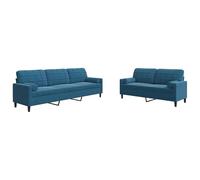 Eleganz Futon - Set di 2 divani in velluto blu con cuscini e cuscini per il collo, comoda soluzione lounge per soggiorno o camera da letto