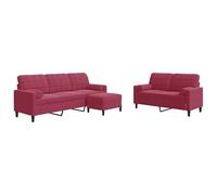 Eleganz Futon - Set di 3 divani in velluto rosso vinaccia, con cuscini e cuscini per il collo, comoda soluzione lounge per soggiorno o piccoli spazi