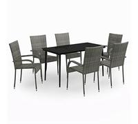 Eleganz Gruppo da giardino in rattan PE e acciaio verniciato a polvere con piano in vetro, grigio moderno e nero, per terrazza e giardino, durevole e resistente alle intemperie