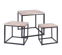 Eleganz H&S Collection - Set di 3 tavolini in teak e metallo, accessori moderni per la casa per soggiorno, balcone o terrazza, durevole ed elegante