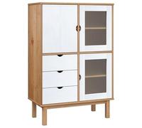 Eleganz Highboard OTTA marrone e bianco | armadio soggiorno in legno massello di pino | 85 x 43 x 125 cm | soluzione di archiviazione per soggiorno | durevole ed elegante