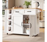 Eleganz Isola della cucina 131,5 cm - Ciabatta integrata a 2 scomparti - Scaffale per vino modulare - Tavolo da pranzo pieghevole 43 - 76 cm - 2 cassetti - Portasciugamani - 5 rotoli industriali