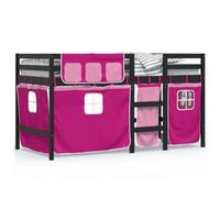 Eleganz Lettino a soppalco per bambini con tende rosa, 90 x 200 cm, in legno massello, sicuro ed elegante, per la cameretta dei bambini, durevole e salvaspazio