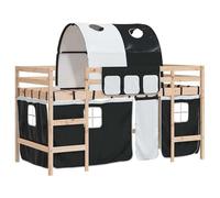 Eleganz Lettino a soppalco per bambini con tunnel, 90 x 190 cm, in legno di pino, bianco e nero, stabile lettino da gioco con scivolo, salvaspazio per piccoli spazi, perfetto per la cameretta dei
