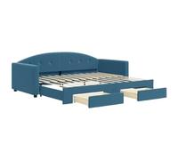 Eleganz Lettino allungabile con cassetti, blu, 90 x 200 cm, in velluto, salvaspazio, con spazio per piccoli spazi, rivestimento in velluto di alta qualità per un sonno confortevole