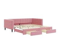 Eleganz Lettino allungabile con cassetti rosa 100 x 200 cm velluto - Pratica culla con spazio per piccoli spazi, rivestimento in velluto di alta qualità per un comfort extra