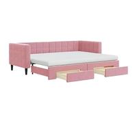 Eleganz Lettino allungabile con cassetti rosa 80 x 200 cm velluto - Culla salvaspazio con spazio per piccoli spazi | Comodo e durevole