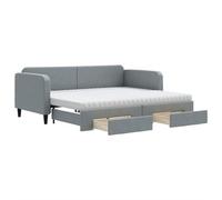 Eleganz Lettino estraibile con cassetti, 90 x 200 cm, tessuto grigio chiaro, salvaspazio, con spazio per piccoli spazi e appartamenti