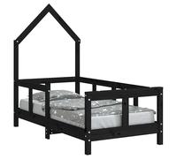 Eleganz Lettino per bambini in legno massello di pino 70 x 140 cm - Lettino nero per un sonno sano e sicuro | Durevole e stabile | Ideale per la cameretta dei bambini e bambini