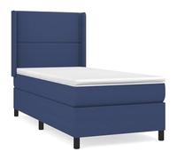 Eleganz Letto a molle 90 x 200 cm con materasso, rivestimento in tessuto blu per camera da letto, comodo e durevole, ideale per piccoli spazi