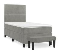 Eleganz Letto a molle con materasso 100 x 200 cm grigio chiaro velluto - moderno sistema di sonno per un sonno riposante, ideale per piccoli spazi e camere degli ospiti