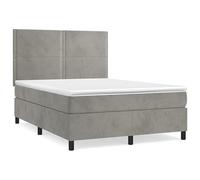 Eleganz Letto a molle con materasso 140 x 190 cm grigio chiaro velluto - Sistema di sonno moderno per un sonno riposante, ideale per camera da letto