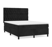 Eleganz Letto a molle con materasso, 140 x 200 cm, velluto nero, lussuoso sistema di sonno per camera da letto, comfort e supporto, ideale per un sonno riposante