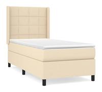 Eleganz Letto a molle con materasso 90 x 200 cm, comodo e stabile per un sonno riposante, rivestimento in tessuto crema, ideale per camera da letto e camera degli ospiti