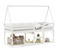 Eleganz Letto a soppalco con tetto in legno di pino massello 75 x 190 cm - Lettino con spazio di archiviazione e area giochi, perfetto per piccoli spazi e sogni dei bambini