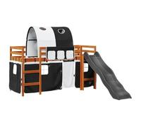 Eleganz Letto a soppalco per bambini con tunnel in legno di pino, 90 x 190 cm, bianco e nero, stabile letto a soppalco con tunnel di gioco per cameretta dei bambini, salvaspazio e durevole