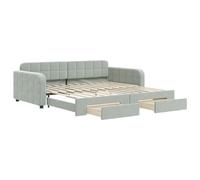 Eleganz Letto giornaliero allungabile con cassetti, 100 x 200 cm, grigio chiaro, letto salvaspazio con spazio per piccoli spazi, rivestimento in velluto per un sonno confortevole