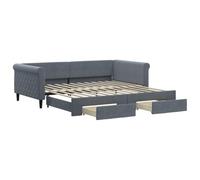 Eleganz Letto giornaliero allungabile con cassetti, 100 x 200 cm, velluto grigio scuro, salvaspazio, con spazio per piccoli appartamenti e camere da letto moderne