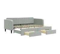 Eleganz Letto giornaliero allungabile con cassetti, 90 x 200 cm, in velluto grigio chiaro, salvaspazio, con spazio per piccoli spazi, design moderno per soggiorno e camera degli ospiti