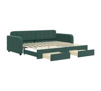 Eleganz Letto giornaliero allungabile con cassetti in verde scuro, 90 x 200 cm, in velluto salvaspazio per piccoli spazi, pratici cassetti per maggiore spazio