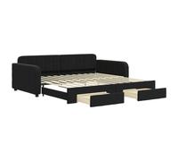 Eleganz Letto giornaliero allungabile con cassetti, nero, 100 x 200 cm, in velluto, salvaspazio, con spazio per piccoli spazi, rivestimento in velluto di alta qualità per un sonno confortevole